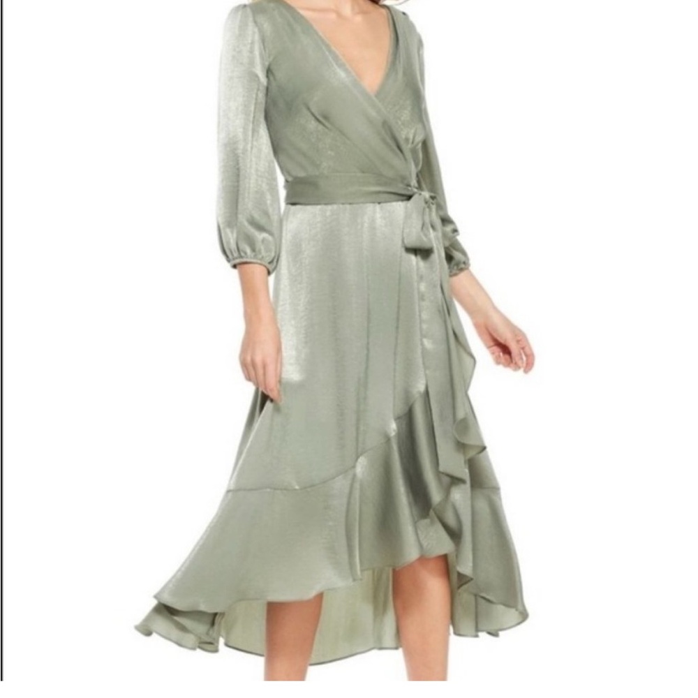 Gal Meets Glam Sage High Low Wrap Dress